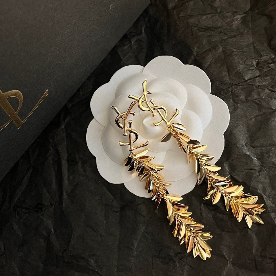 Saint Laurent Ysl Leaf Tassel Gold Earrings view 7