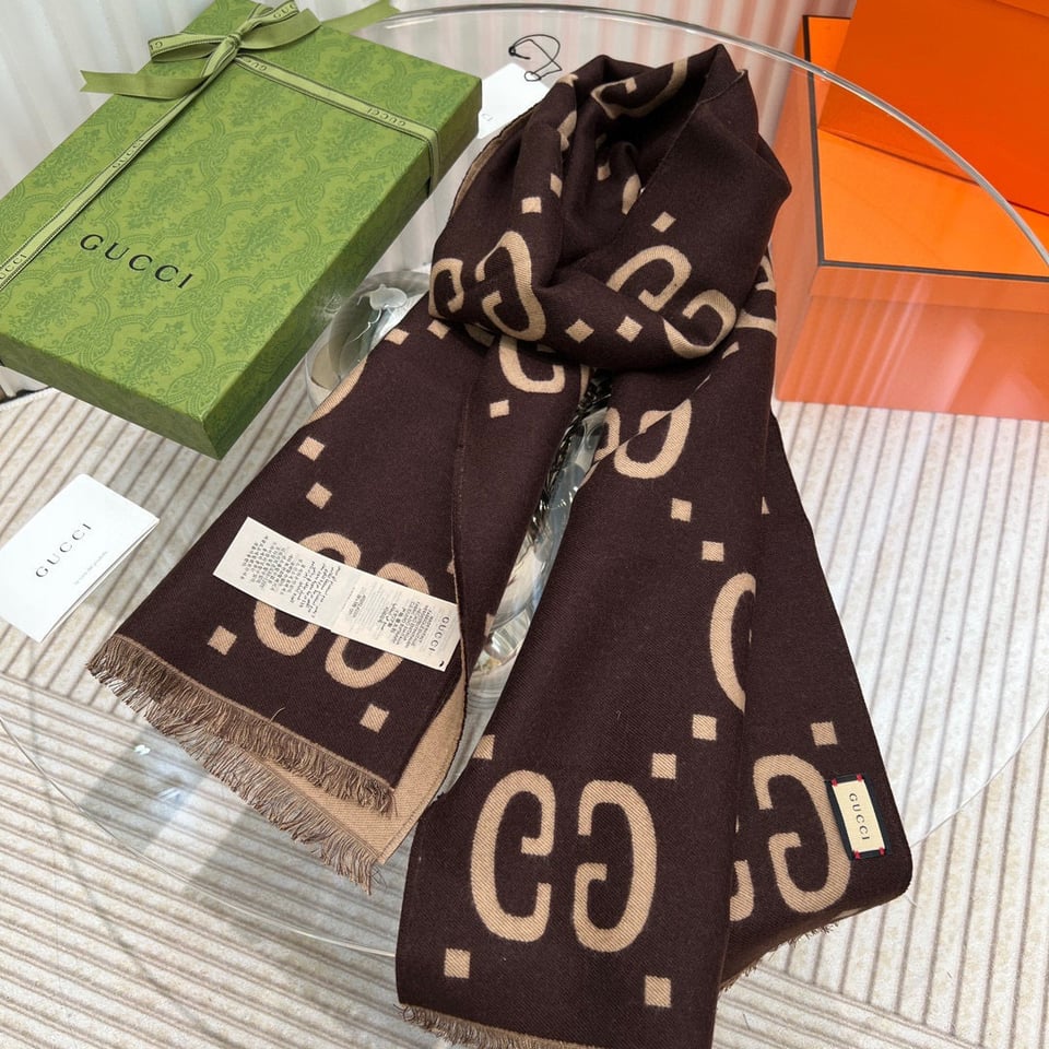 Gucci Cashmere Scarf Pattern Brown Beige For Women 190cm view 2