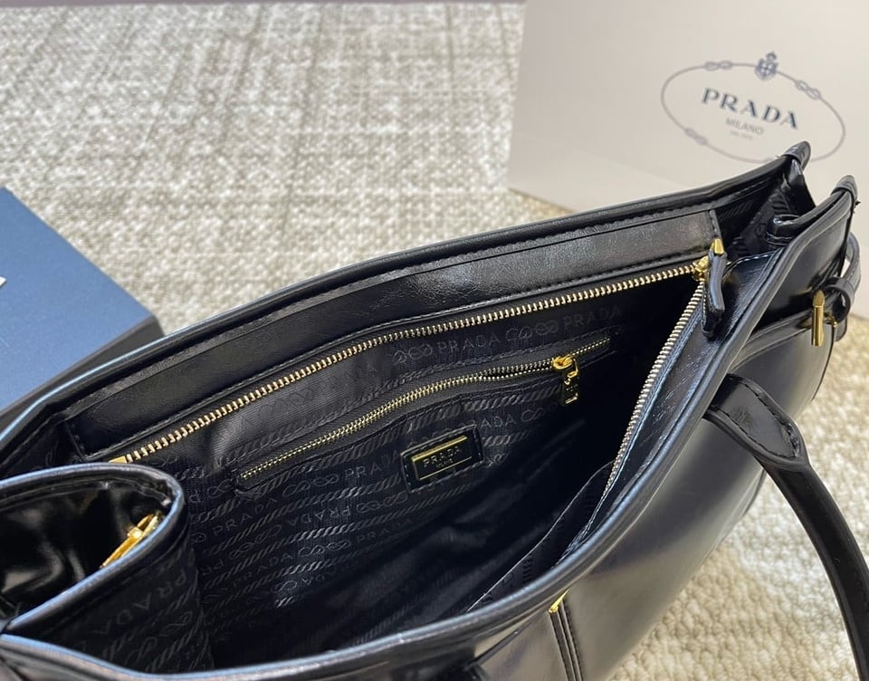 Prada Large Leather Handbag Black 40Cm view 3