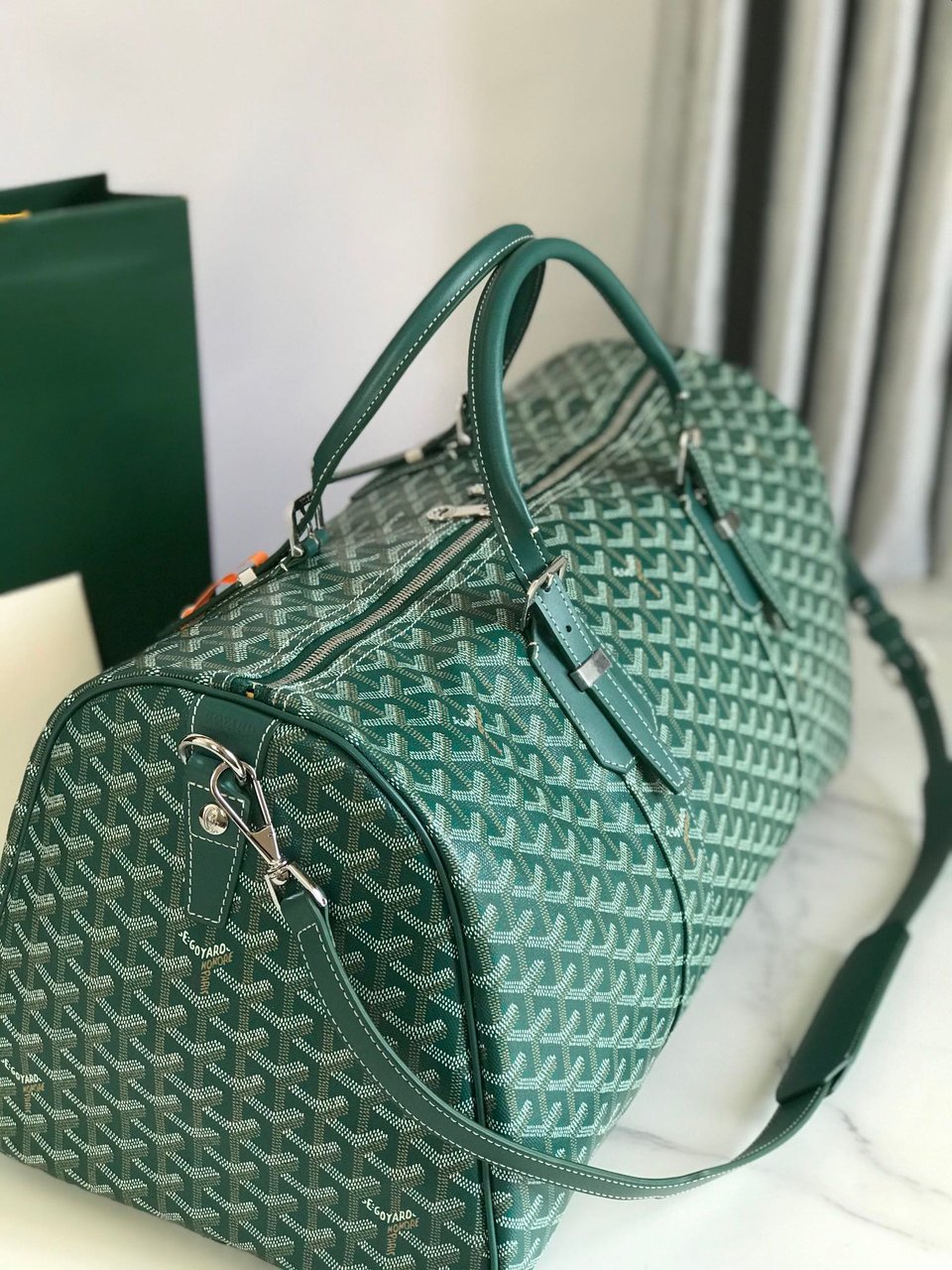 Goyard Boston 50cm Bag Green Goyardine Canvas And Calfskin Trim view 6