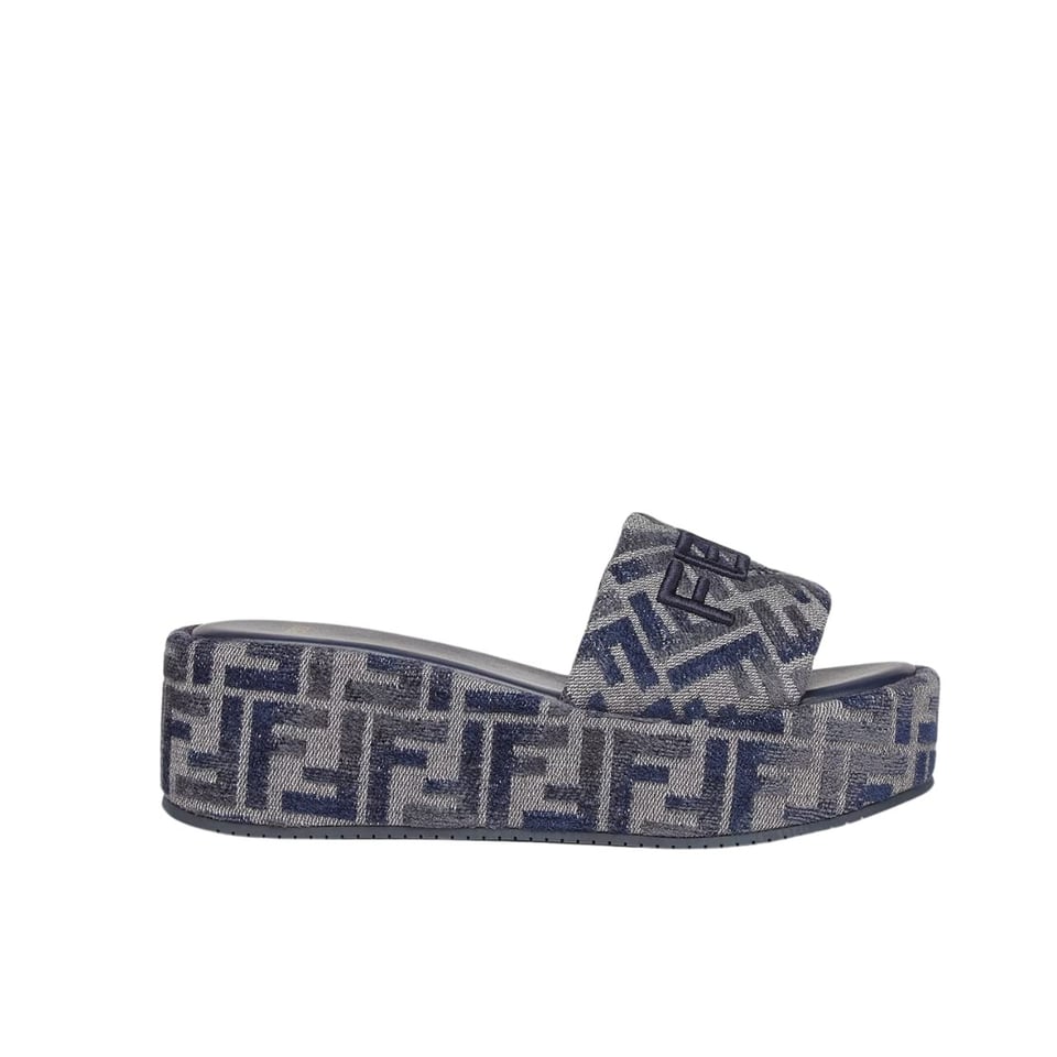 Fendi Sunshine Ff Denim Flatform Slides Blue 8R8515Aosif1Pze view 2