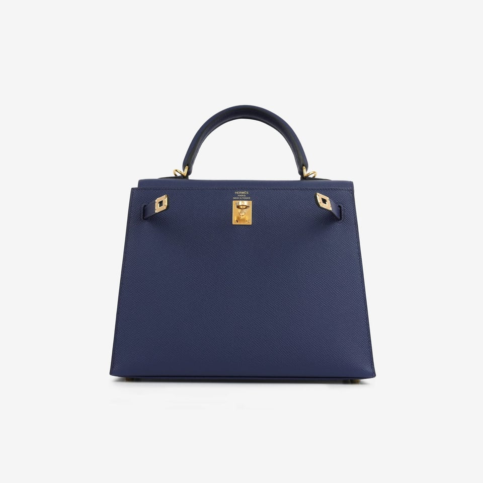 Hermes Kelly 25 Bag In Golden Bleu Navy Epsom Leather For Women 25cm/10in view 3