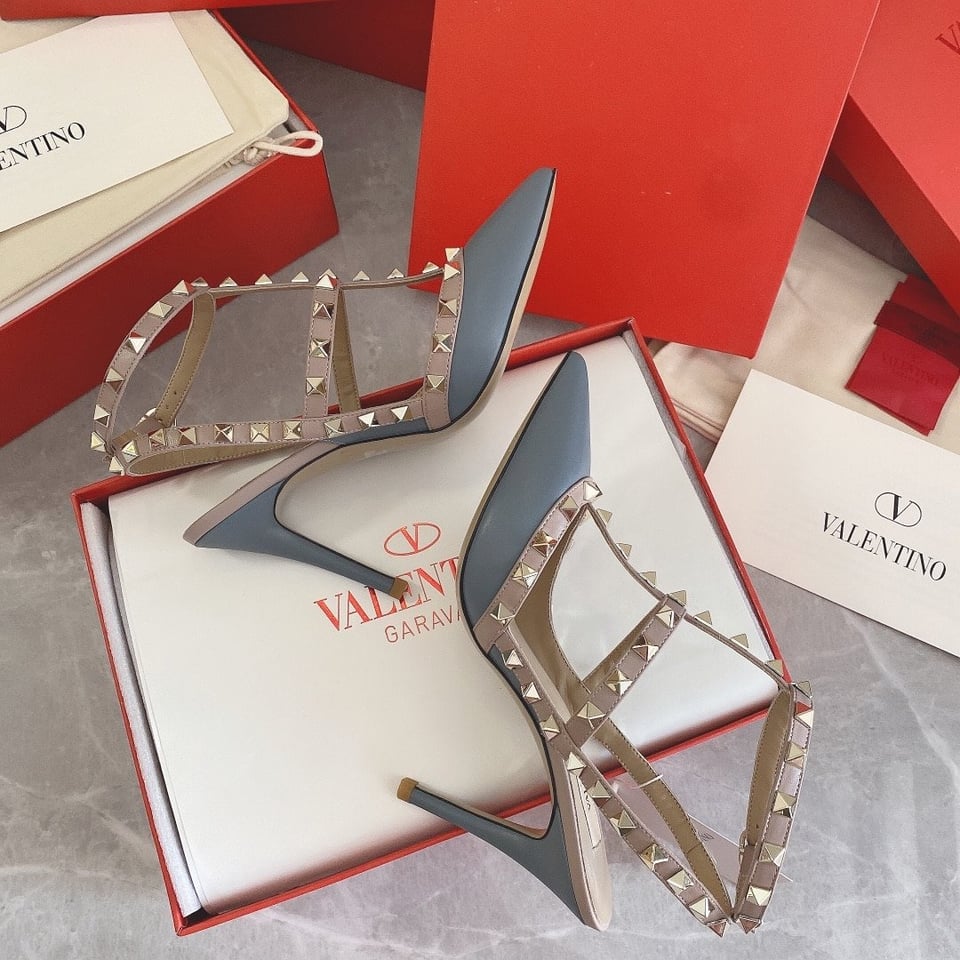 Valentino Patent Rockstud Caged Pump 100Mm Blue view 3