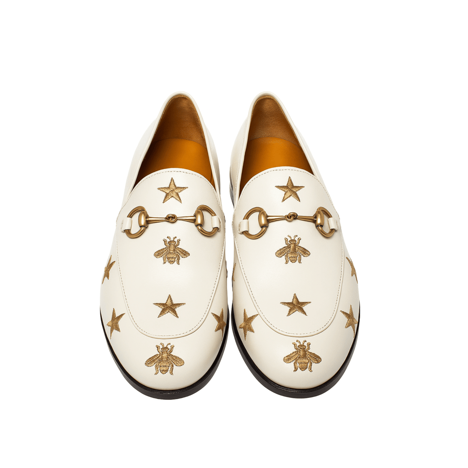 Gucci Jordaan Embroidered Bee And Starleather Loafer White view 2