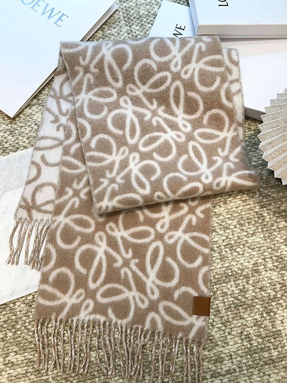 Loewe Mohair Scarf Anagram Beige For Women 186cm view 5