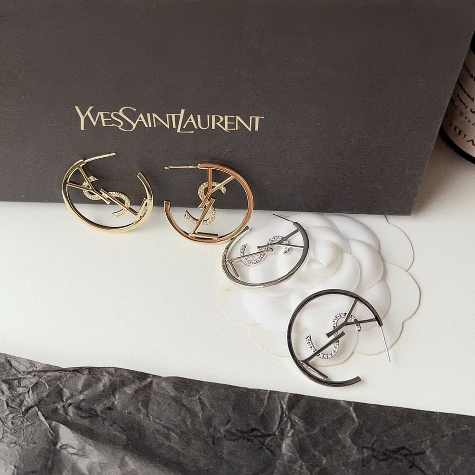 Saint Laurent Ysl Hoop Earrings With Crystal Gold view 3