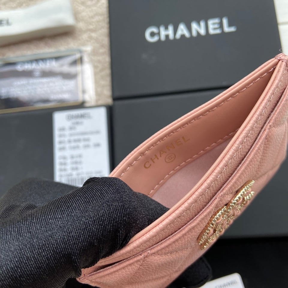 Chanel Card Holder 11Cm Pink Caviar Light Gold Hardware view 4
