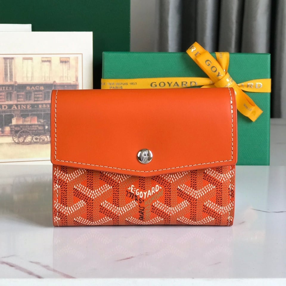 Goyard Saint-Gabriel Wallet 12 Cm Orange Calfskin And Goyardine Canvas 12cm view 10