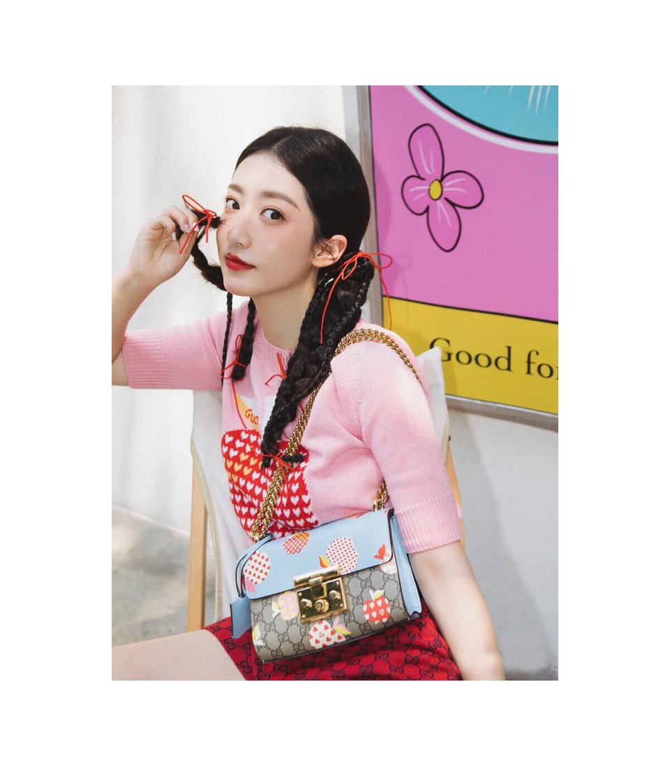 Gucci Padlock Heart Apple Pattern Small Shoulder Bag Blue view 5