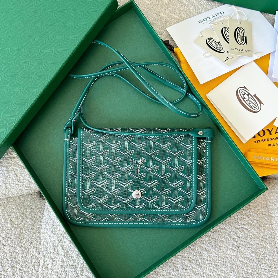 Goyard Plumet Pocket Wallet 20 Cm Green Goyardine Canvas And Lambskin Trim view 2