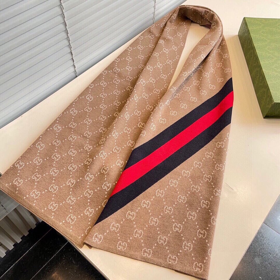 Gucci Cashmere Scarf Stripe Brown Beige For Women 190cm view 2