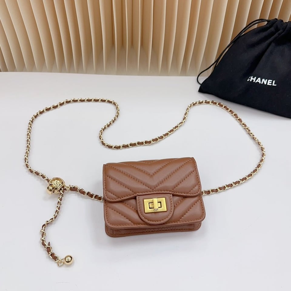 Chanel 2.55 Belt Bown Chevron Lambskin Bag view 5