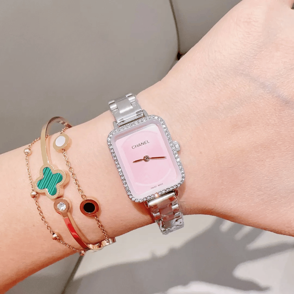 Chanel Première Silver Diamond-Edge Watch Pink Dial view 4