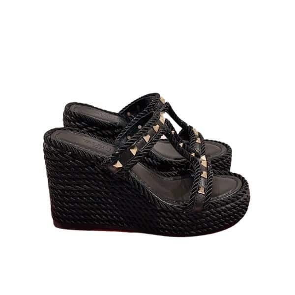 Valentino Rockstud Wedge In Calfskin Black view 2