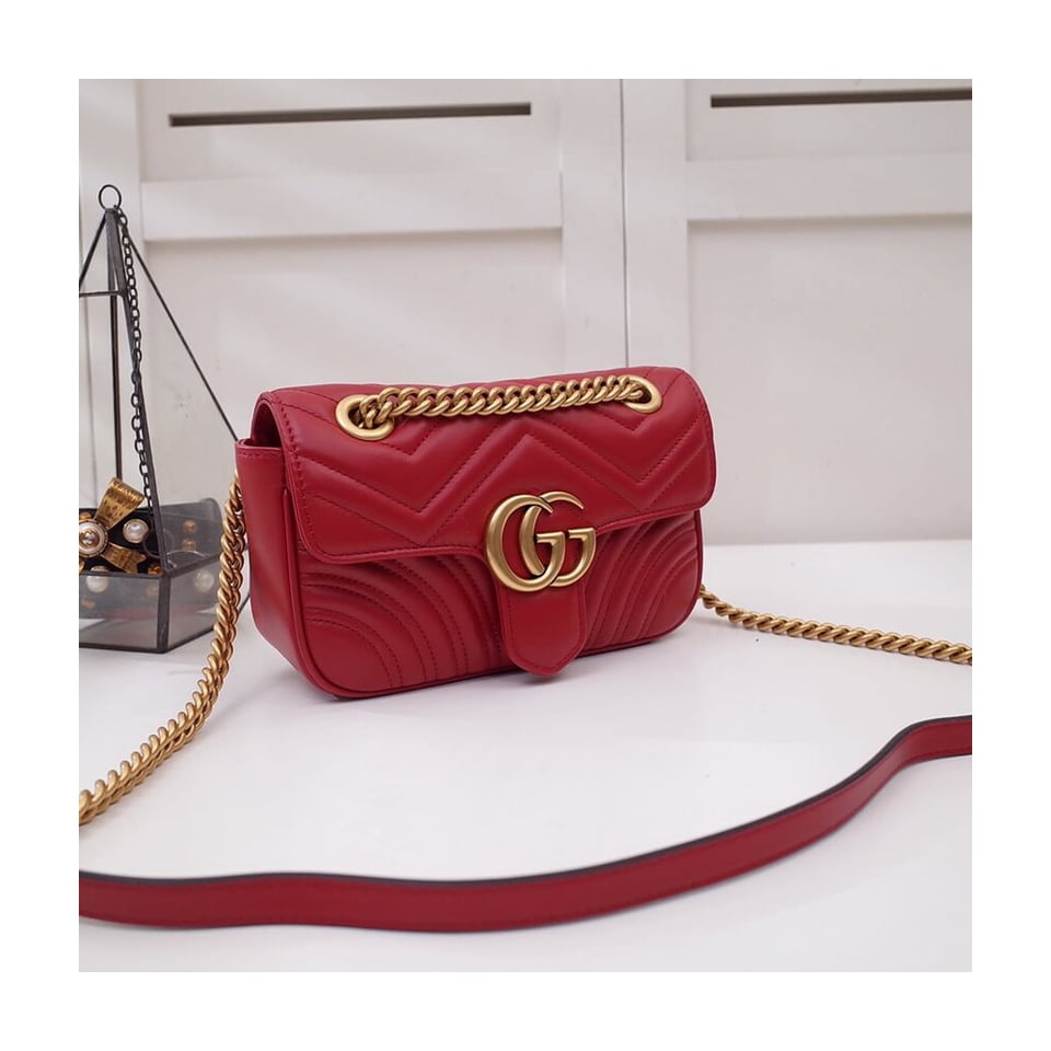 Gucci GG Marmont Matelasse Chevron Leather Mini Bag Red view 6