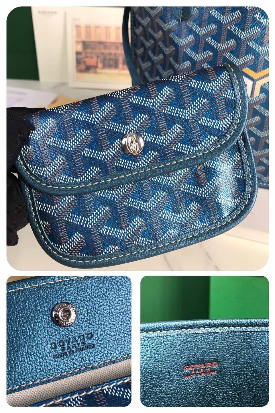 Goyard Anjou Mini Bag 20Cm Deep Blue Canvas Chevroches Calfskin view 10