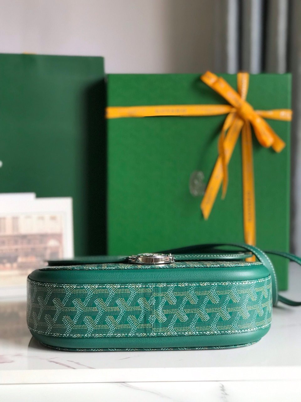 Goyard 233 Bag 25 Cm Green Calfskin And Goyardine Canvas 25cm view 9
