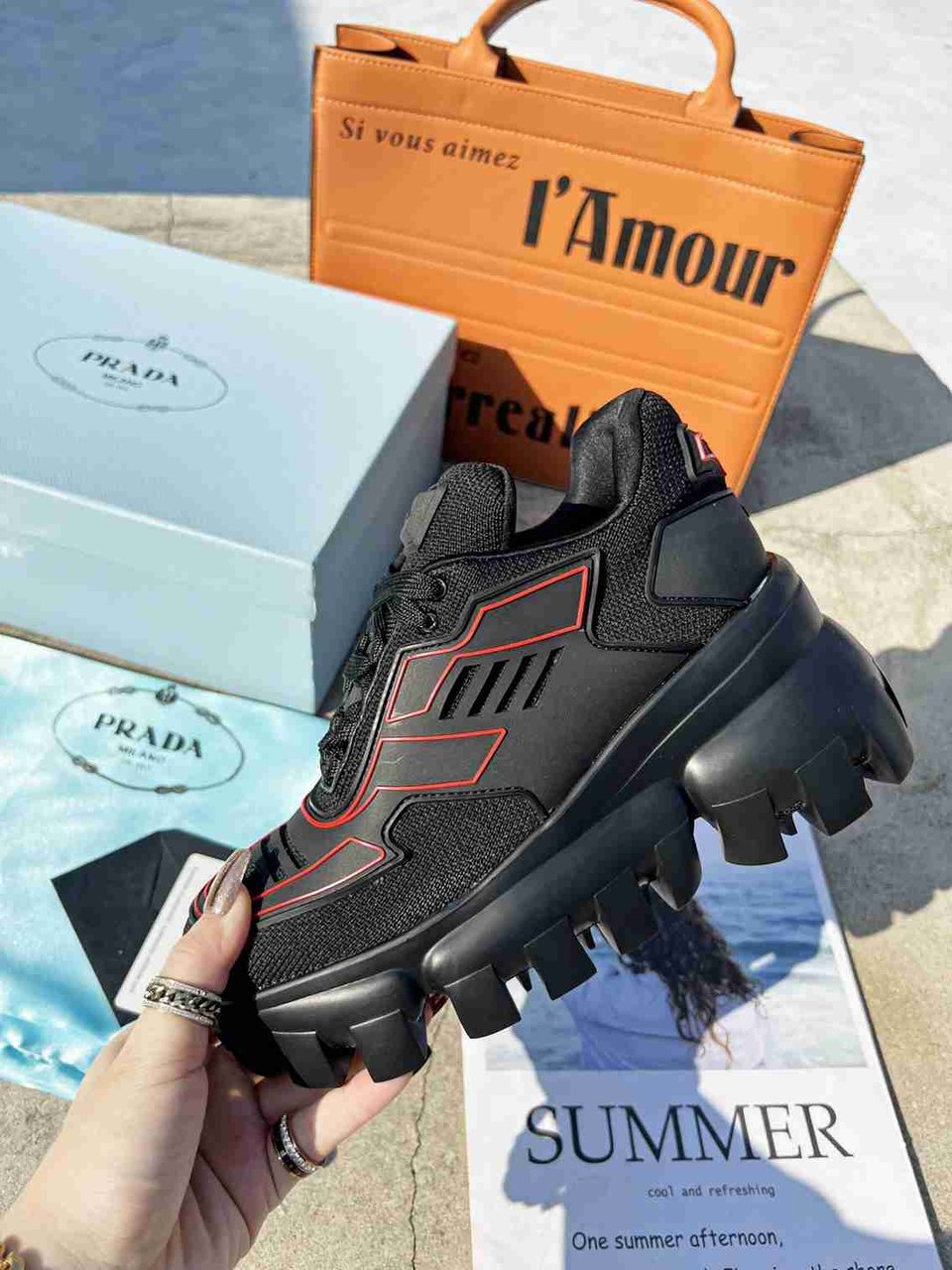 Prada Cloudbust Thunder Sneakers With Black And Red 2Eg2933Lgnf0002 view 3