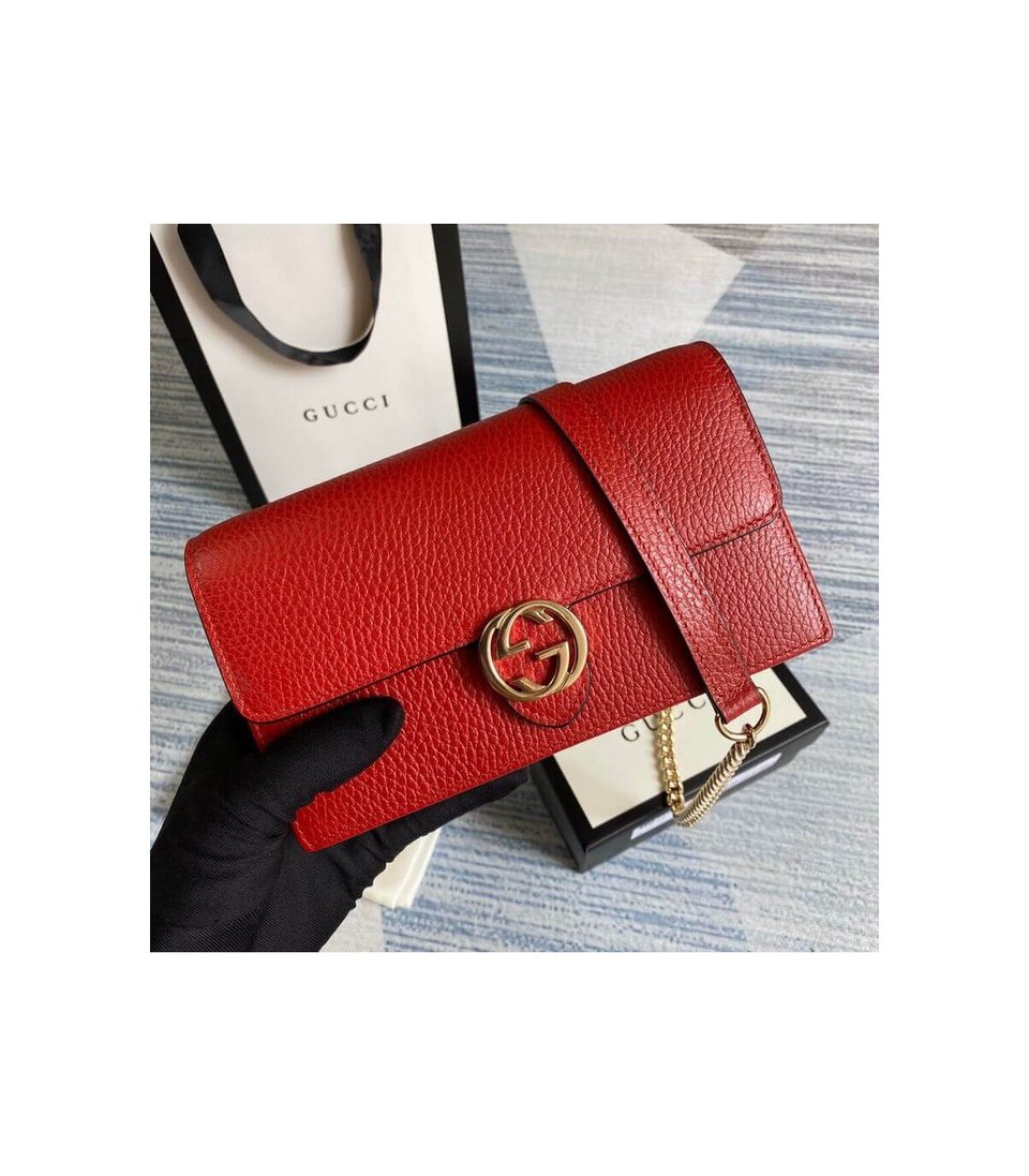 Gucci GG Interlocking Wallet On Chain Red view 5