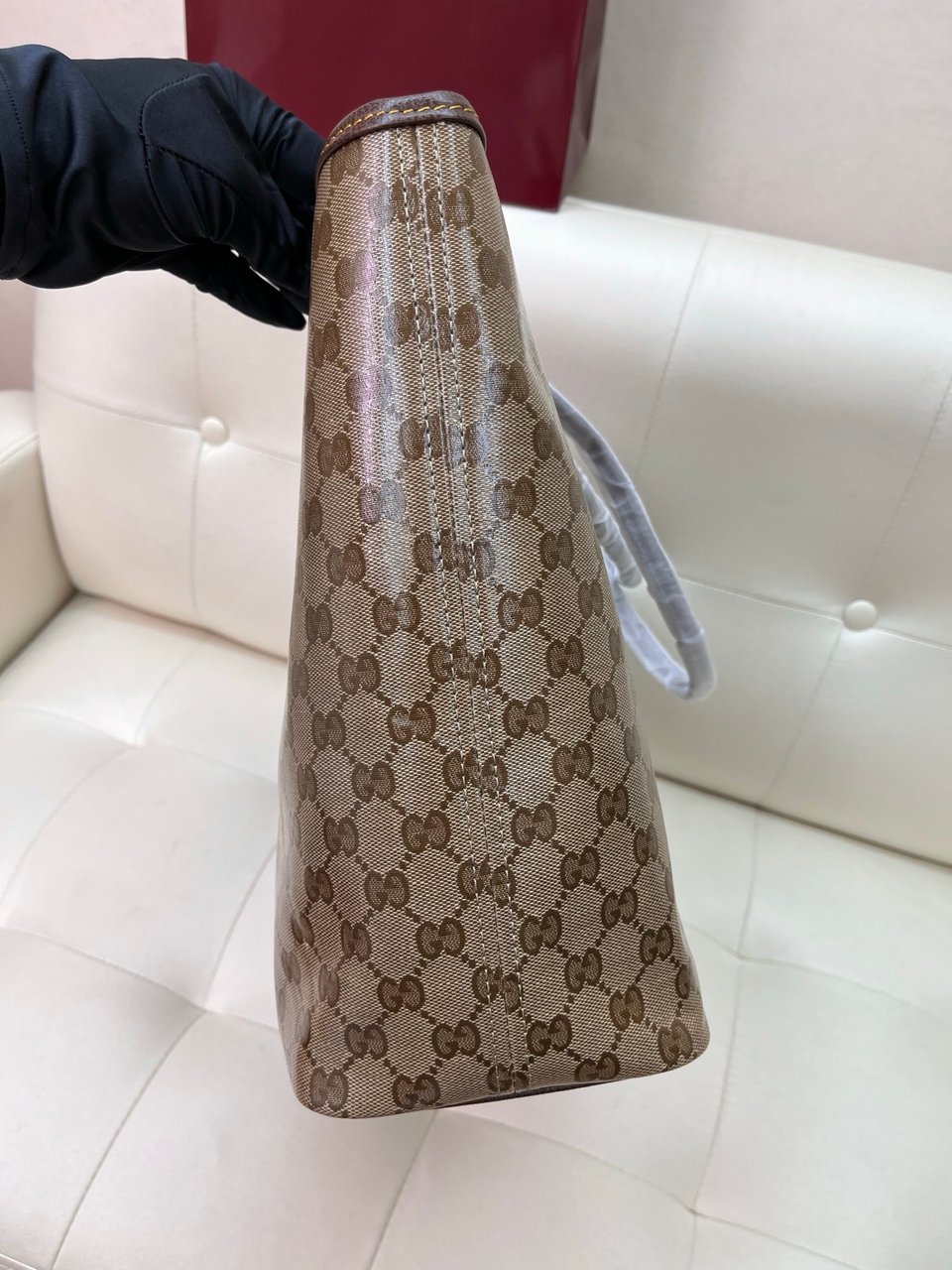 Gucci Tribeca Large Tote Bag 38cm/15in Sand And Brown GG Canvas 874745 view 6