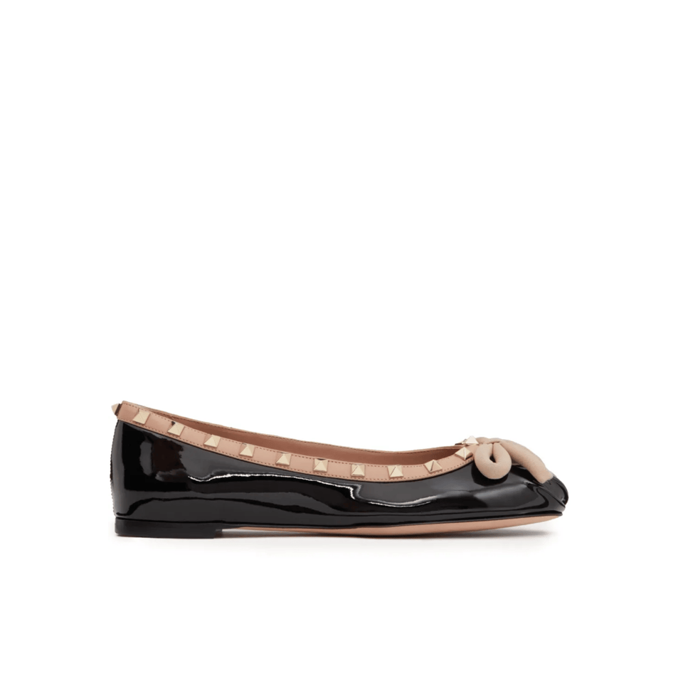 Valentino Garavani Rockstud Patent Leather Ballerina Black 3W2S0Hq5Vnw N71 view 2
