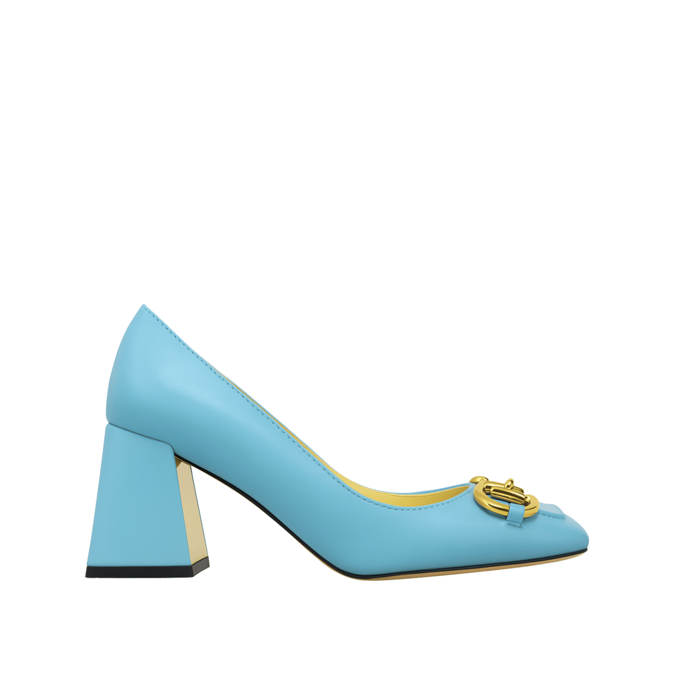 Gucci Women’S Mid Heel Pump With Horsebit Blue view 2