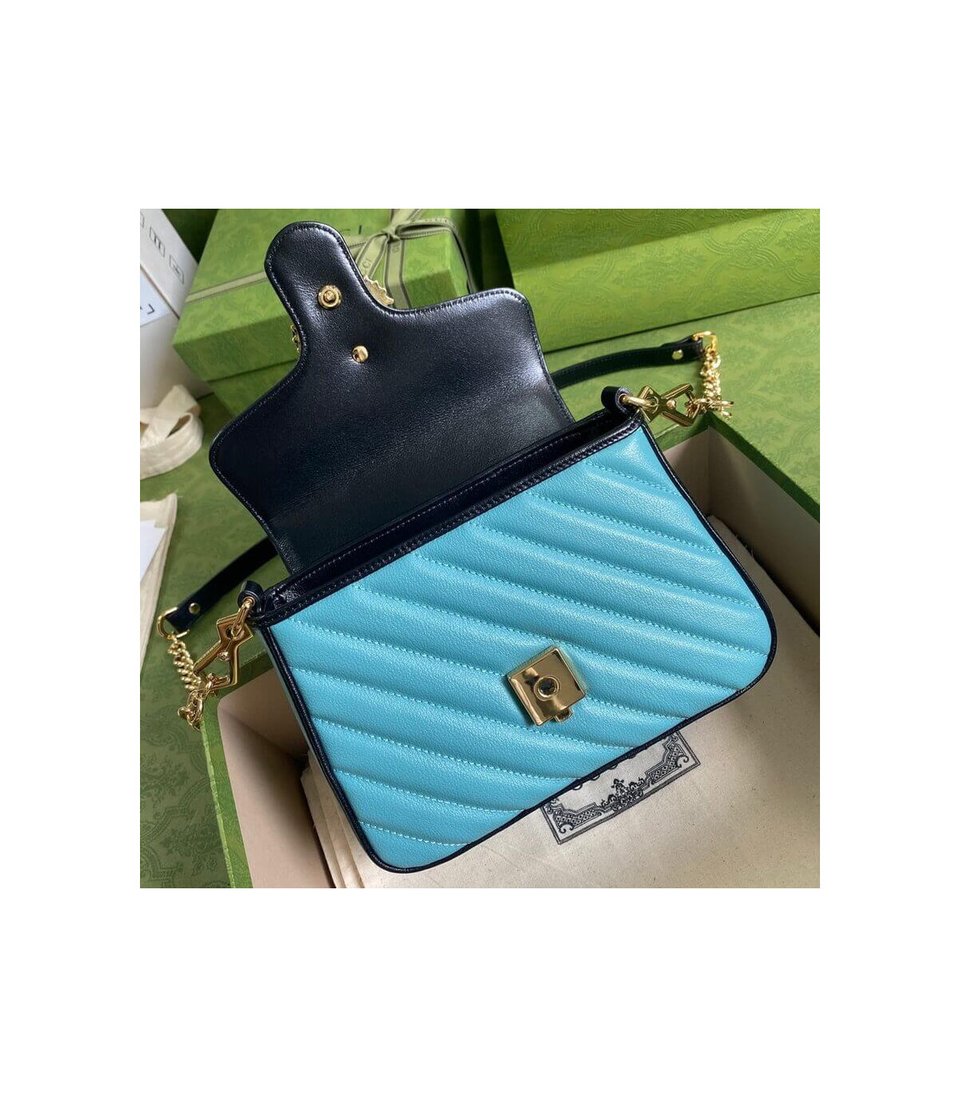 Gucci GG Marmont Mini Bag Butter and Pastel Blue Leather view 9