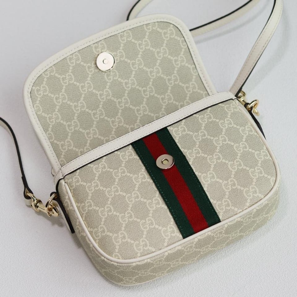 Gucci Ophidia Small Top Handle Bag 20cm/7.9in Beige And White GG Fabric 836843 view 7