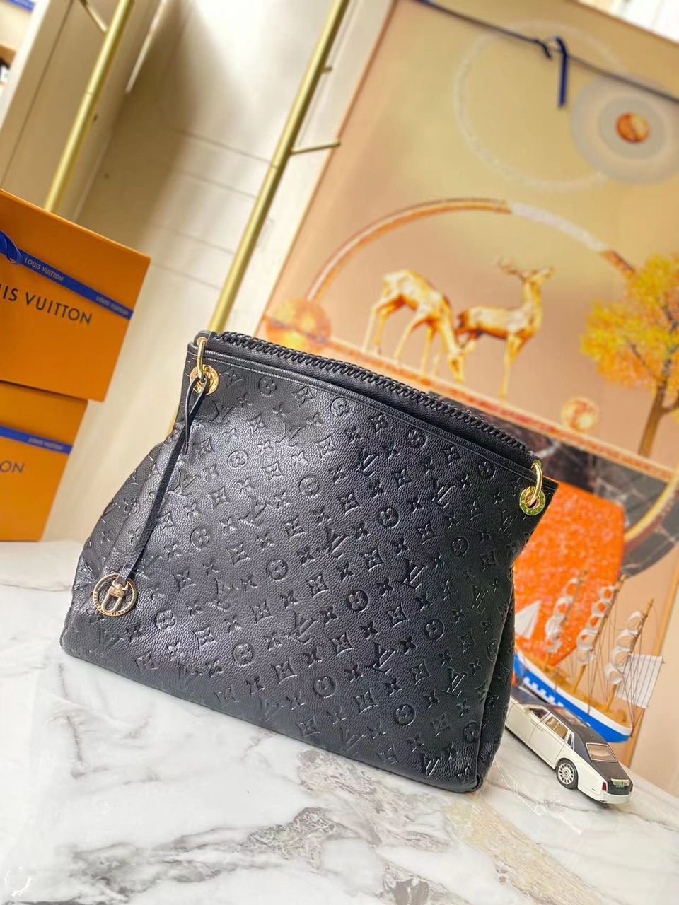 Louis Vuitton Melie Hobo MM 41cm/16.1in Monogram Empreinte Leather Black M57089 – Women view 4