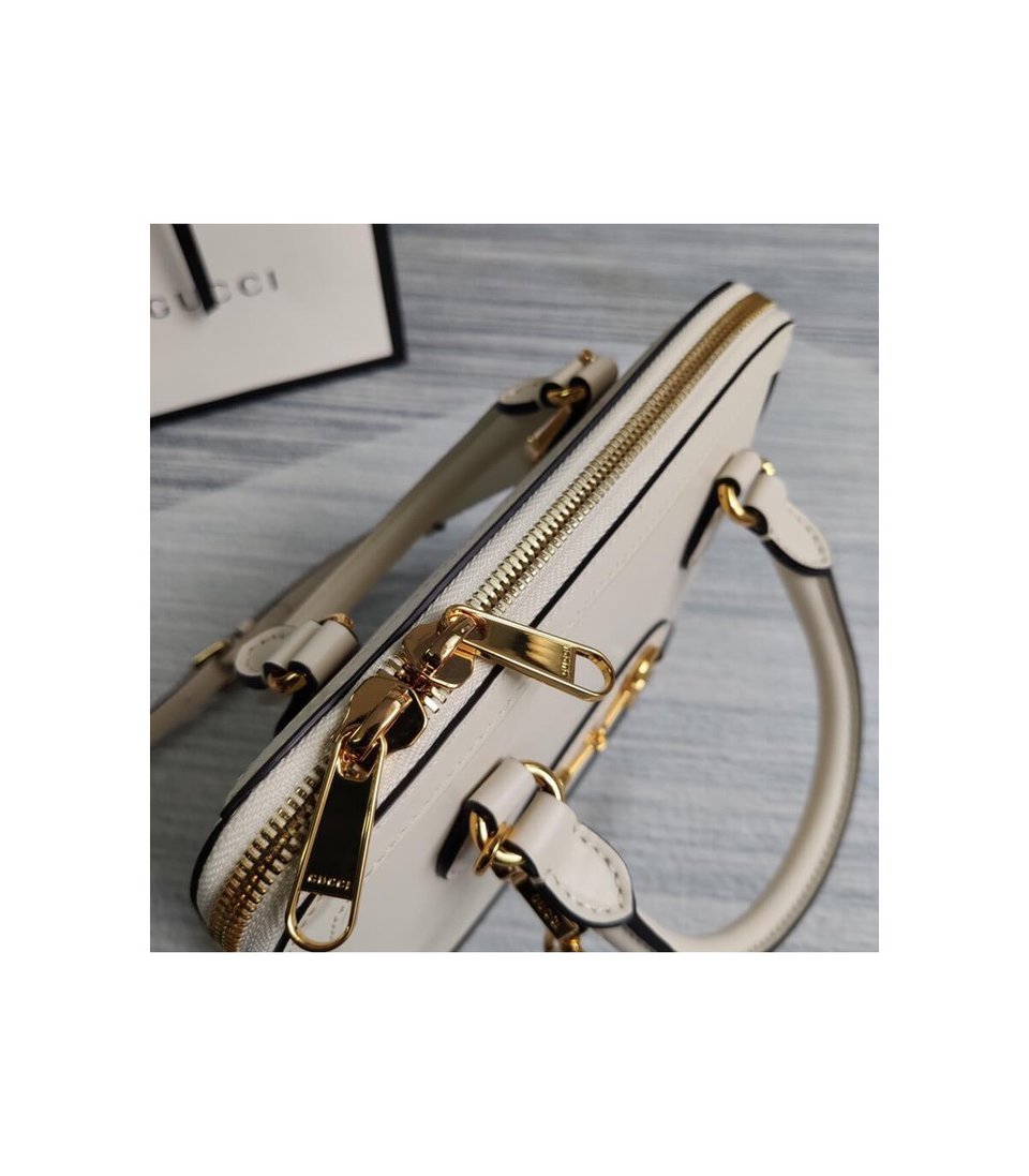 Gucci Horsebit 1955 Small Top Handle Bag in White Leather view 10