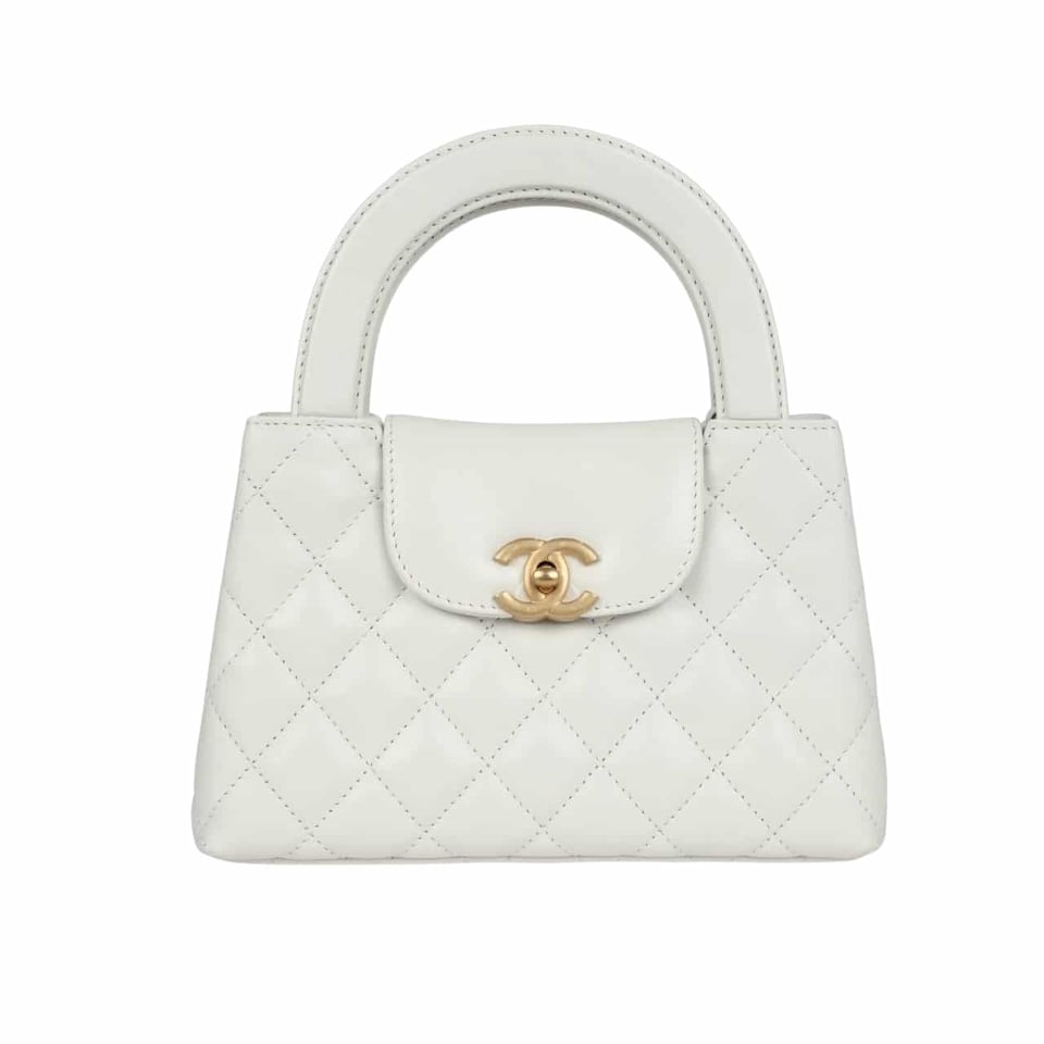 Chanel Small Kelly Shopper Shiny Aged Brushed Gold Hardware White 19cm/7.5in