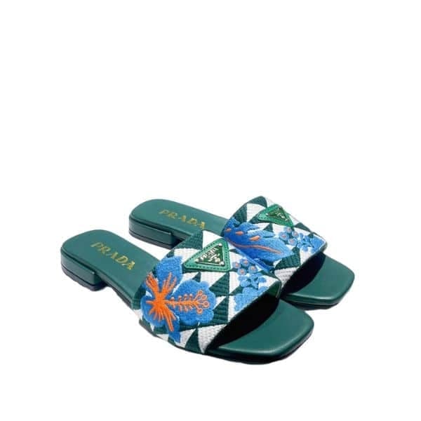 Prada Jacquard Logo Slides Green view 2