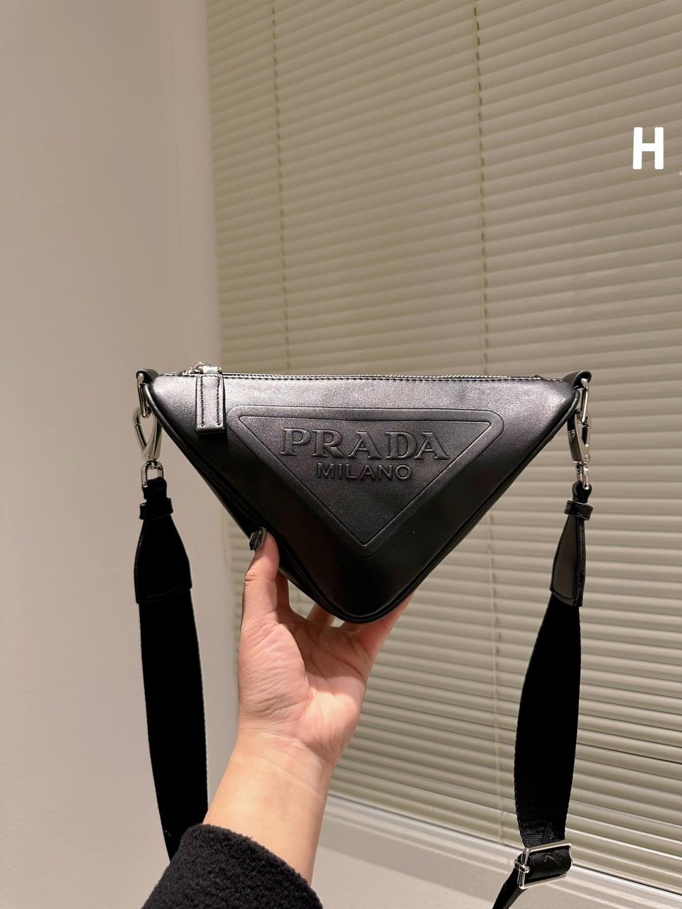 Prada Triangle Leather Mini Bag Black 27Cm view 5
