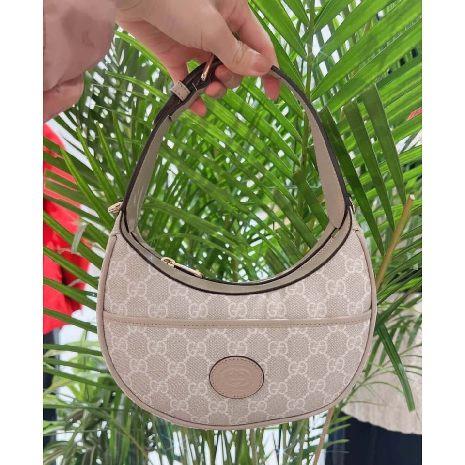 Gucci Half-Moon-Shaped Mini Bag with Interlocking G Oatmeal view 7