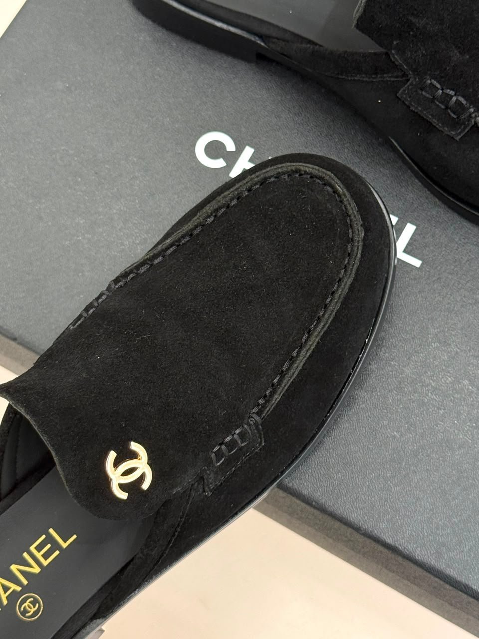 Chanel Suede Velvet Mules with CC Logo Black Suede Calfskin G39838 view 9
