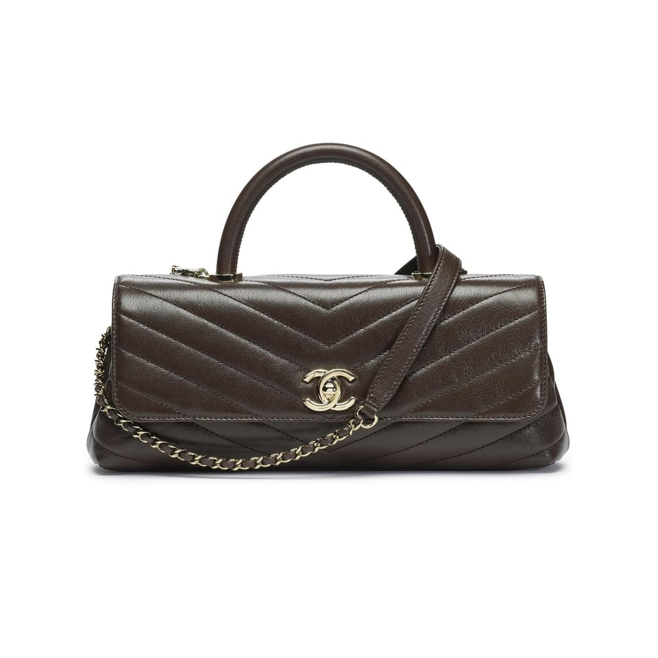 Chanel Maxi Flap Bag With Top Handle 31cm/12.2in Brown AS6091