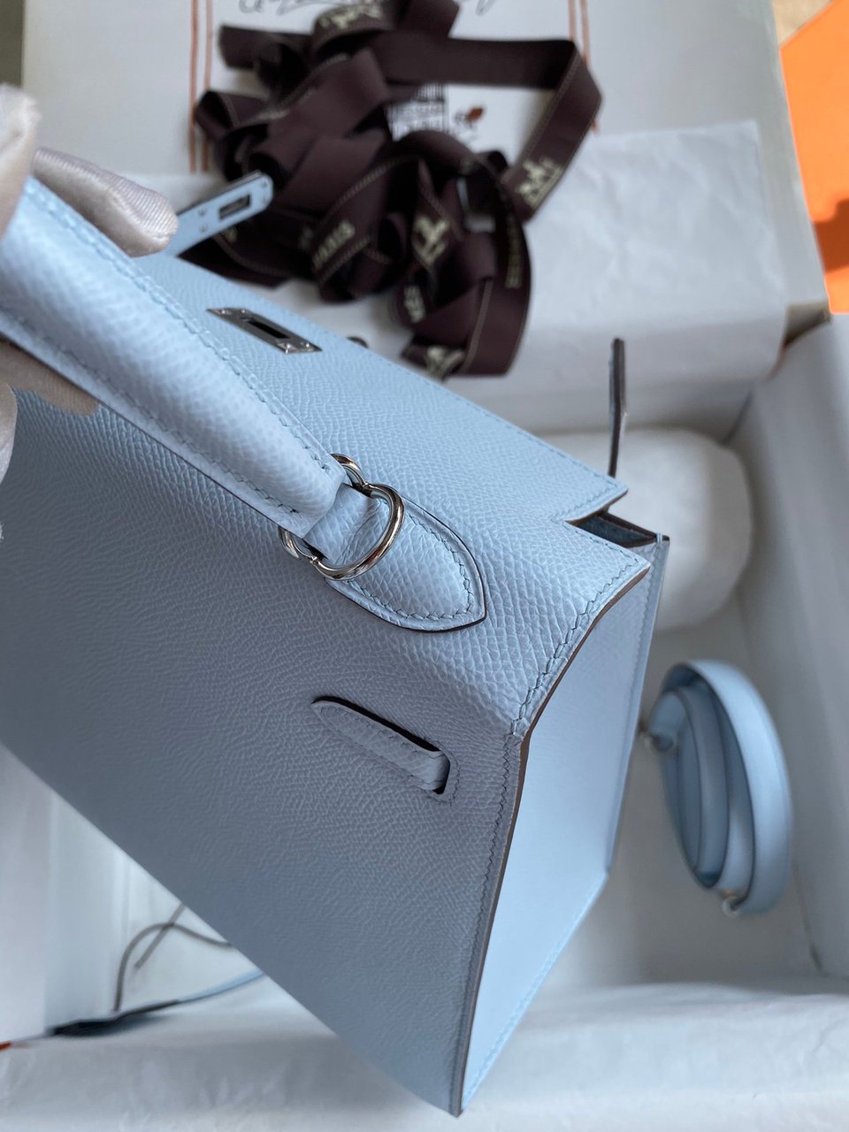 Hermes Kelly 25 Bag In Sky Blue Epsom Leather For Women 25cm/10in view 4