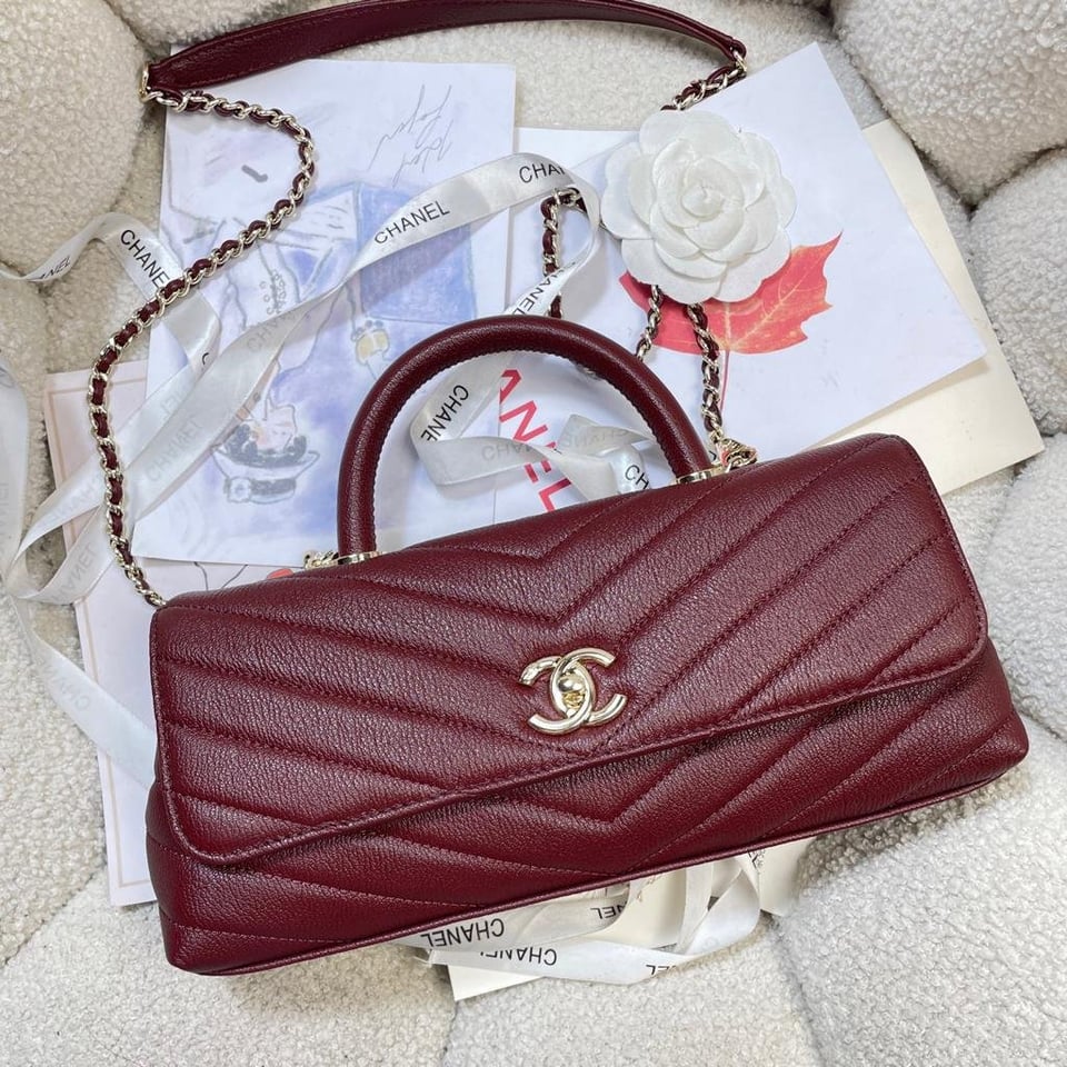 Chanel Maxi Flap Bag With Top Handle 31cm/12.2in Red AS6091 view 3