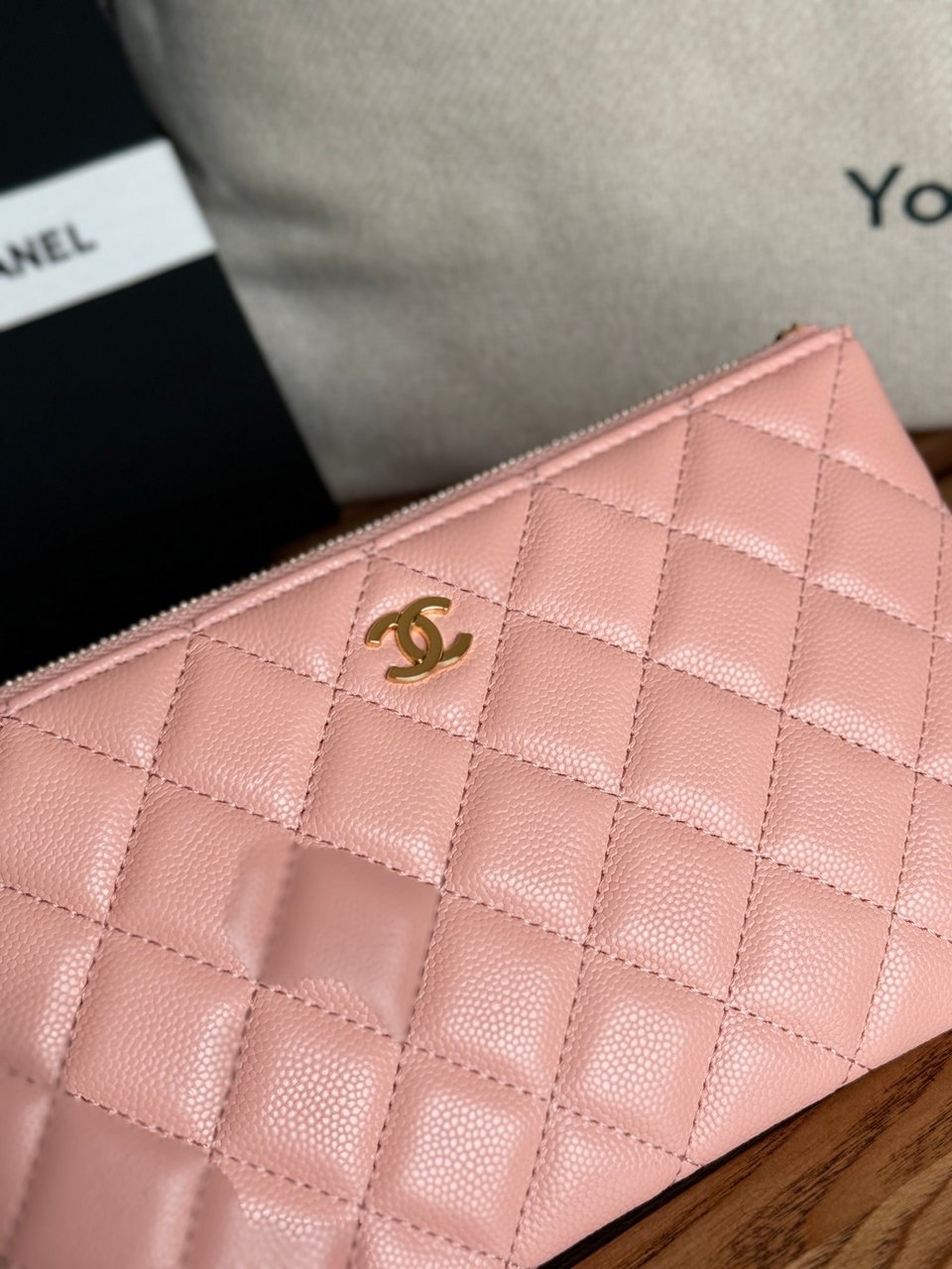Chanel Zipped Wallet 20Cm Pink Quilted Caviar Gold Hardware view 8