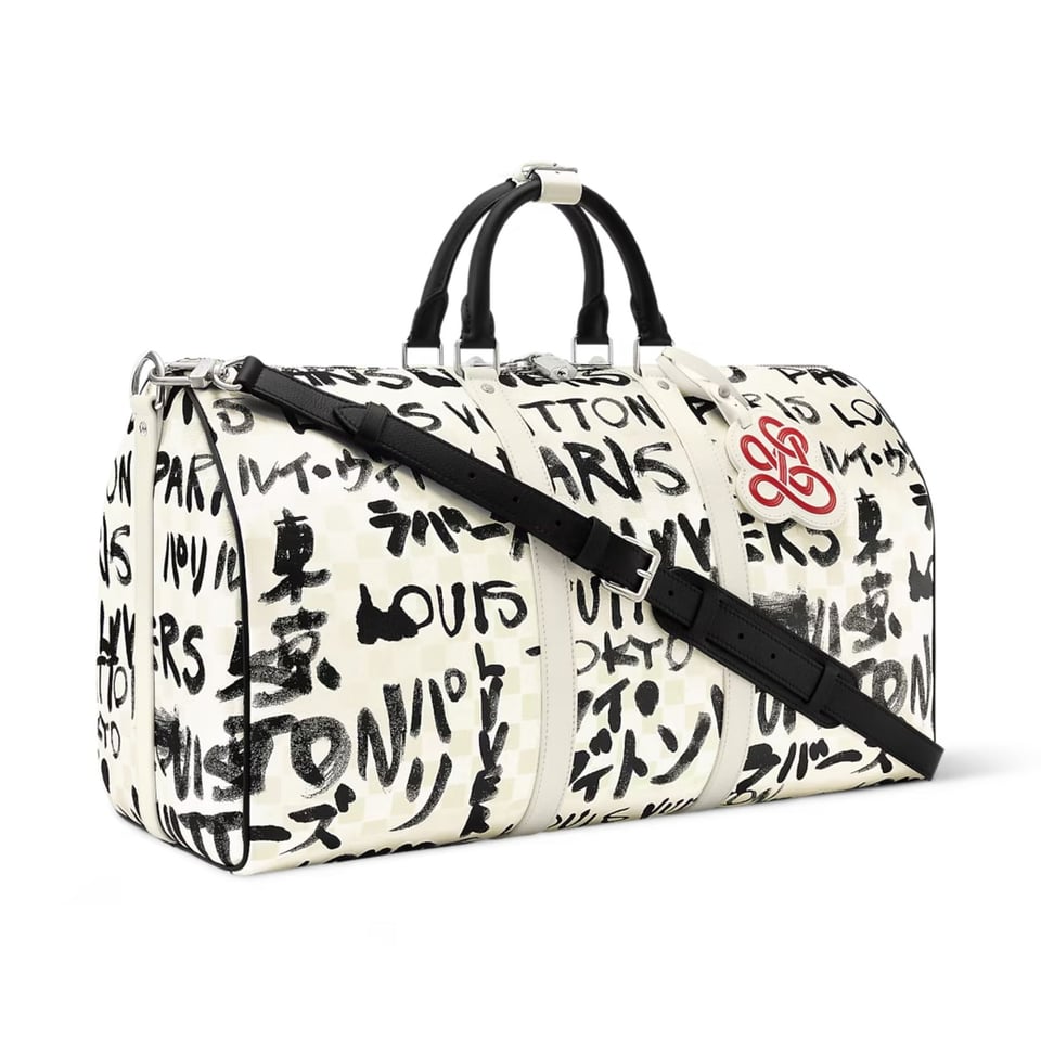 Louis Vuitton Keepall Bandoulière Bag 50cm/19.7in Black/White Cowhide N40804 view 3