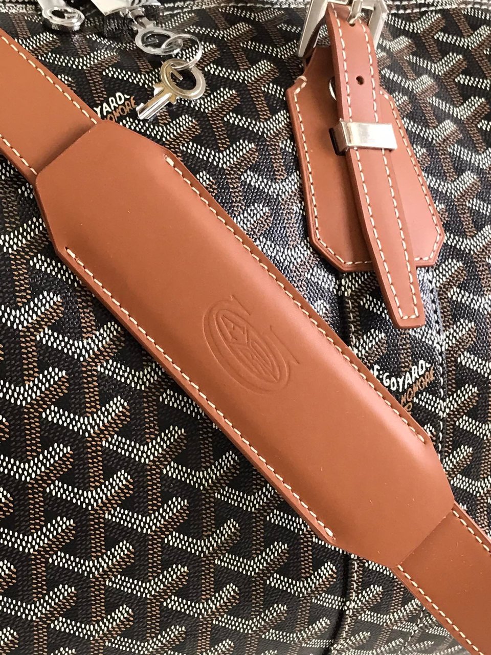 Goyard Boston 50 Bag Cm Black Goyardine Canvas And Tan Calfskin Trim view 4
