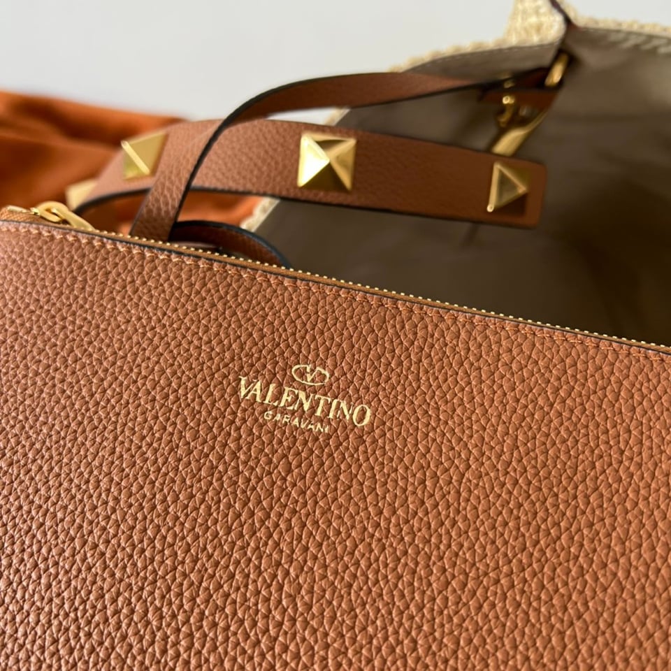 Valentino Garavani Summer Woven Natural Brown Leather Tote Bag 35cm/13.8in view 7
