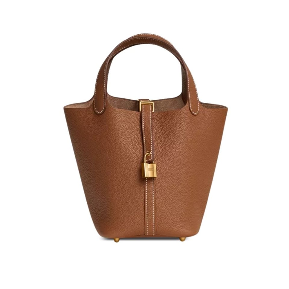 Hermes Picotin Lock Bag In Taurillon Clemence Gold Brown 22Cm view 2
