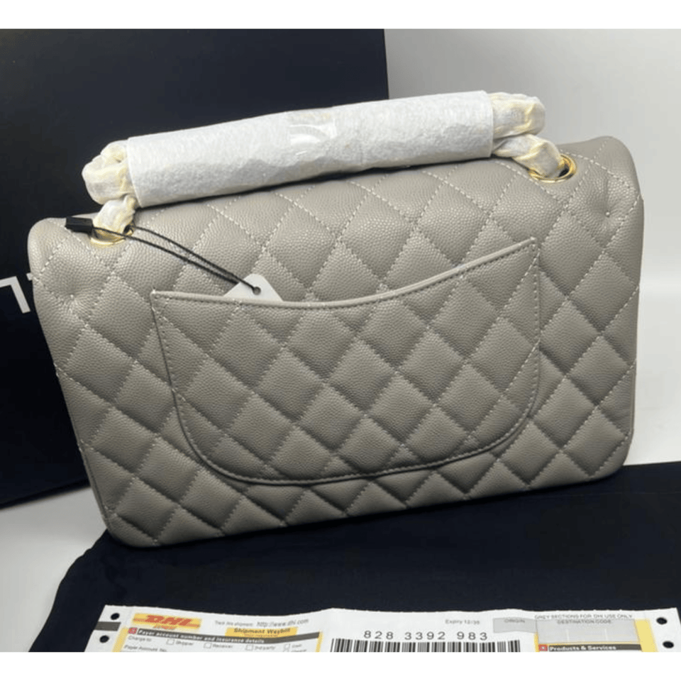 Chanel Classic Flap Bag 25 cm Grey- Gold Tone Hardware A01112 view 5
