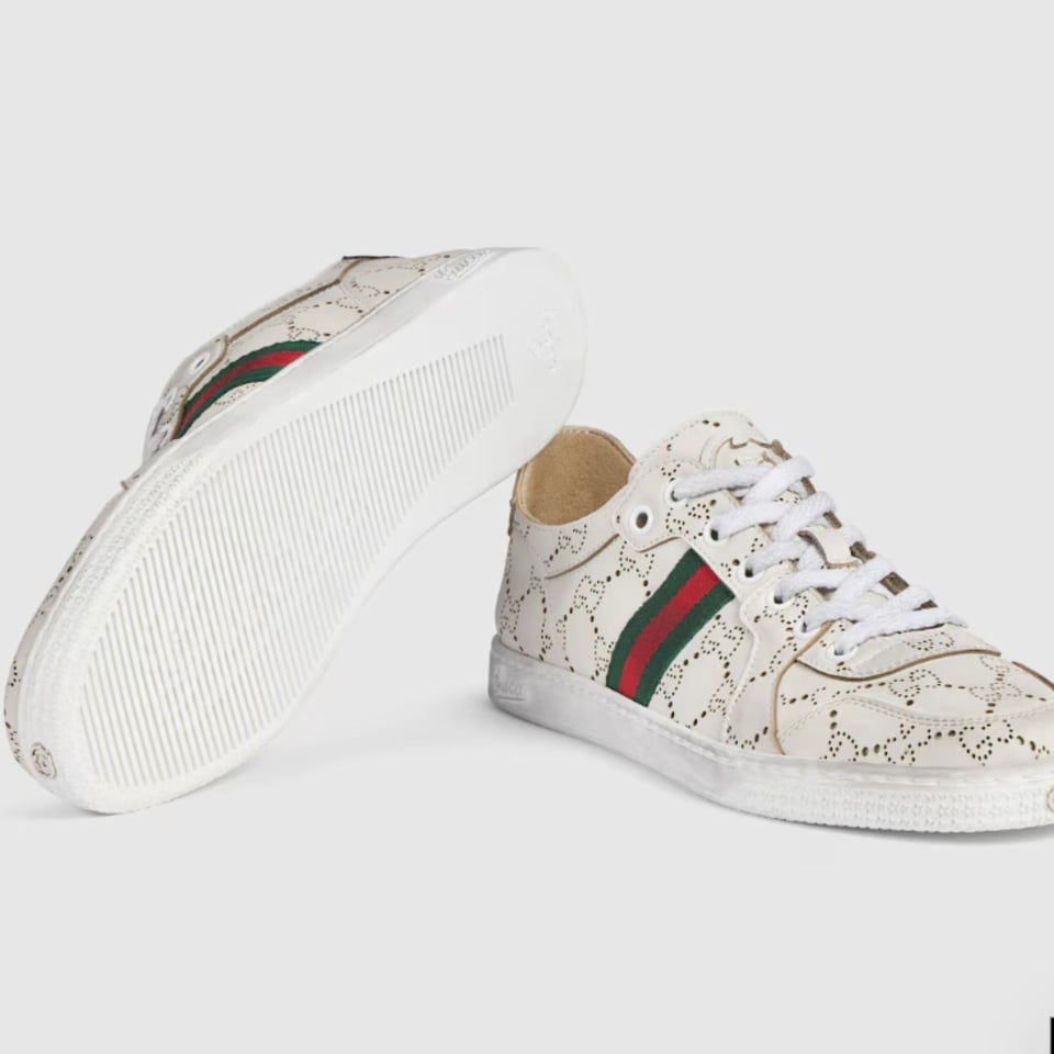 Gucci Stretch Low-top Trainer ‎White Lasered GG Soft Leather 865050 For Women view 3