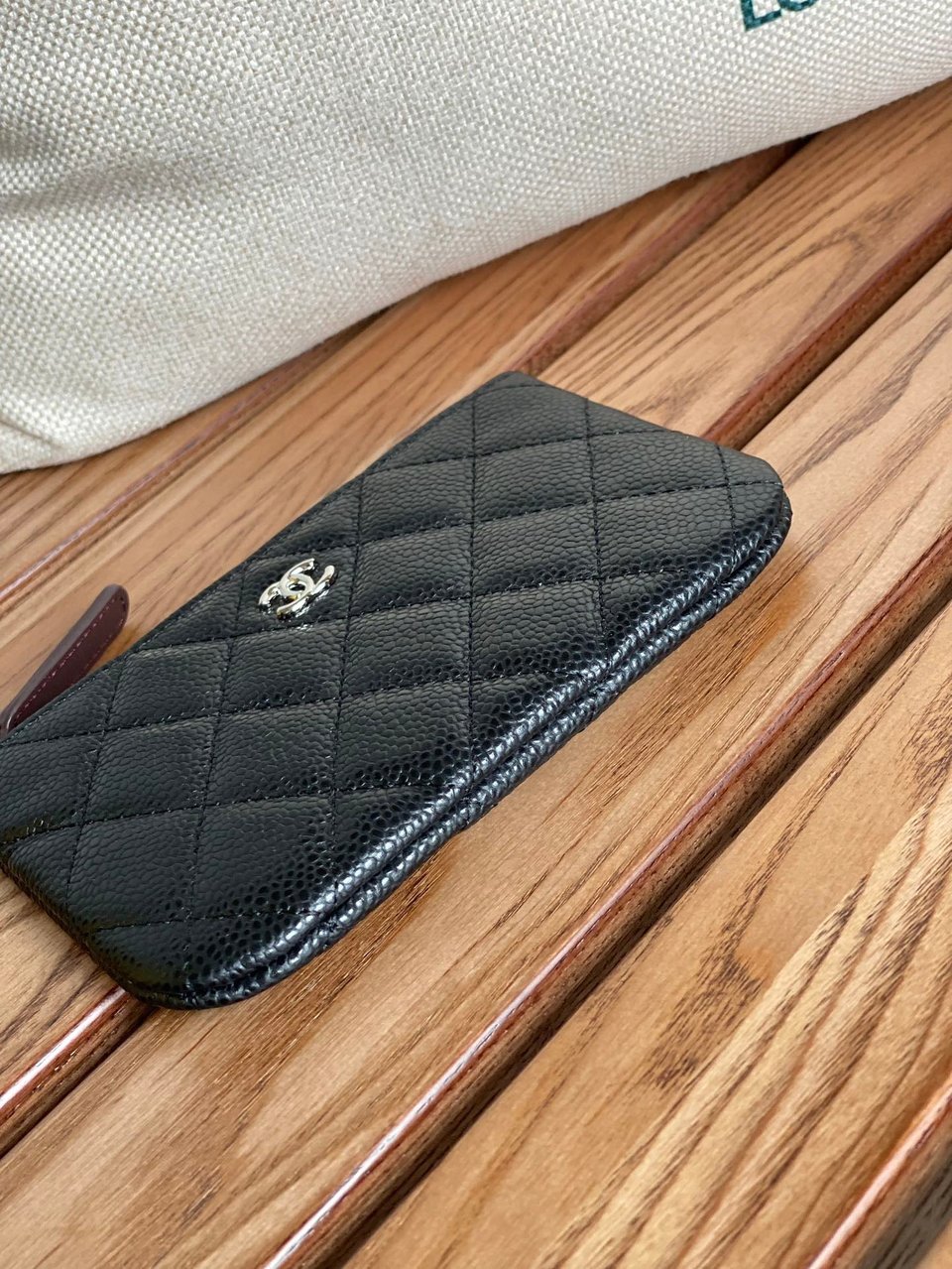 Chanel Zipped Wallet 15 Black Caviar Silver Hardware view 7