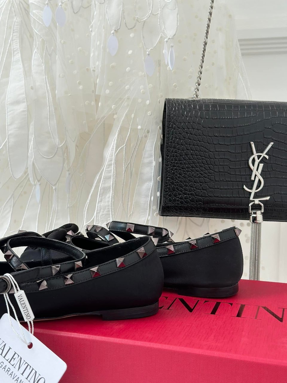 Valentino Garavani Rockstud Satin Ballerinas With Tone On Tone Studs Black 3W2S0Hb6Eql 0No view 3