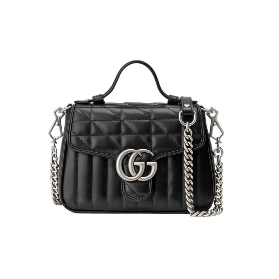 Gucci GG Marmont Black Matelasse Leather Mini Top Handle Bag view 2