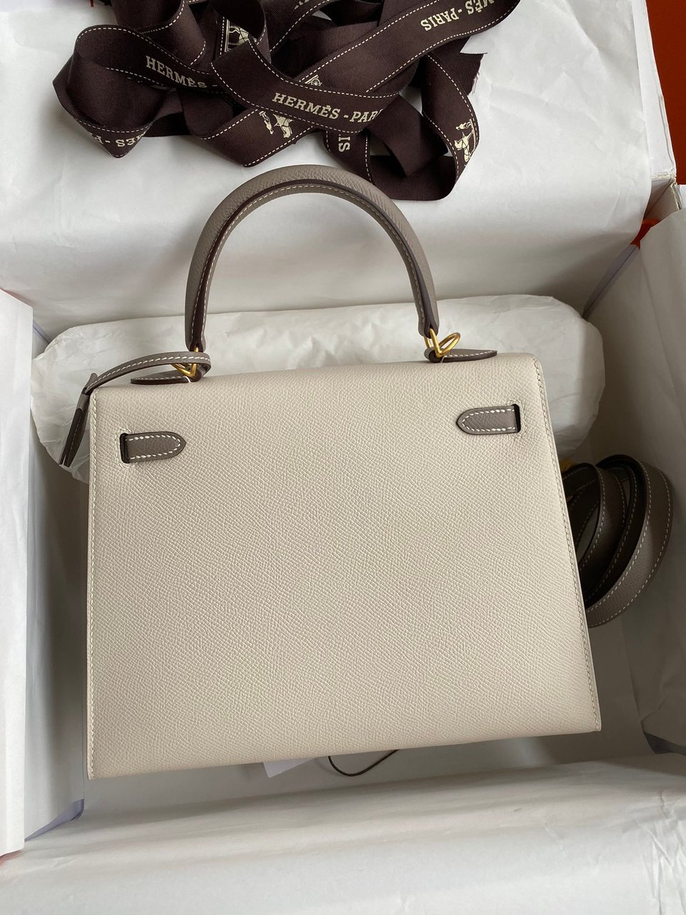 Hermes Kelly 25 Bag In Ivory Beige Epsom Leather For Women 25cm/10in view 6