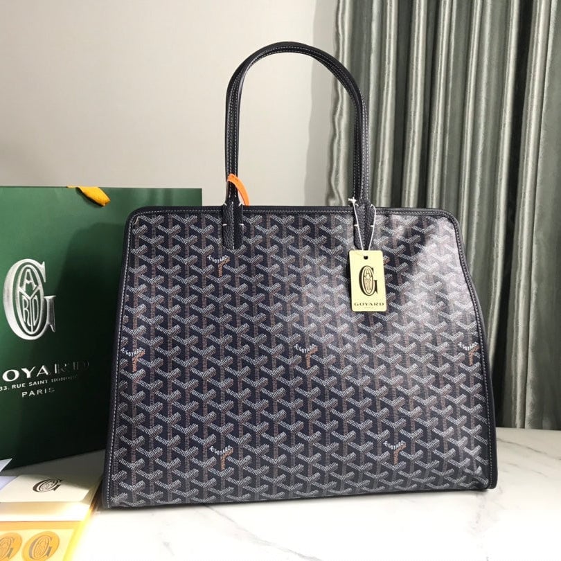 Goyard Hardy Pm Bag 40 Cm Navy Blue Goyardine Canvas And Black Taurillon Leather Trim view 11